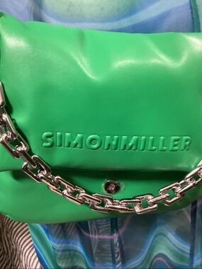 Simon Miller Green Leather Crossbody with Silver Chain Accent